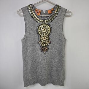 TORY BURCH BLACK 100% CASHMERE EMBELLISHED RHINESTONE SLEEVELESS SWEATER VEST SM